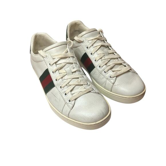Gucci Ace Web Stripe Sneakers White Leather Low Top EU 38 US 8 - Picture 2 of 13